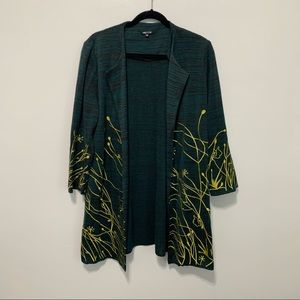Misook Open Front Cardigan Gold Embroidery